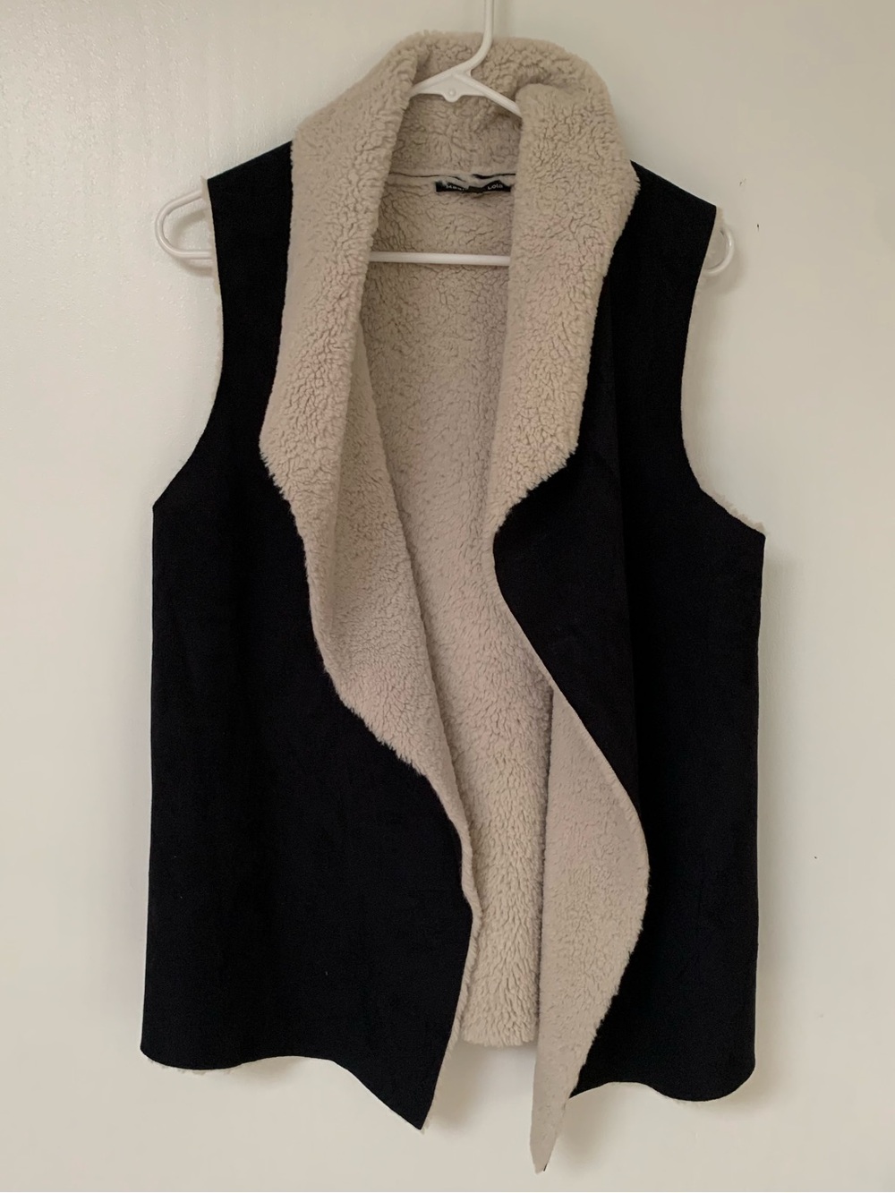 Faux-Shearling Vest - Black with Cream Lining